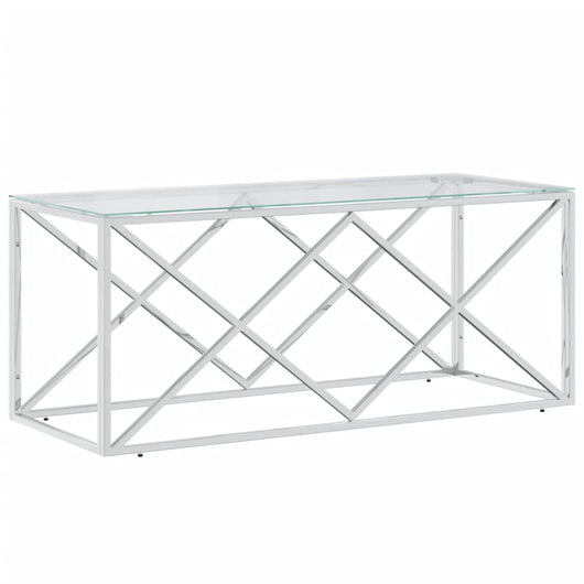 Tavolino da Salotto 110x45x45 cm in Acciaio Inox e Vetro 349961