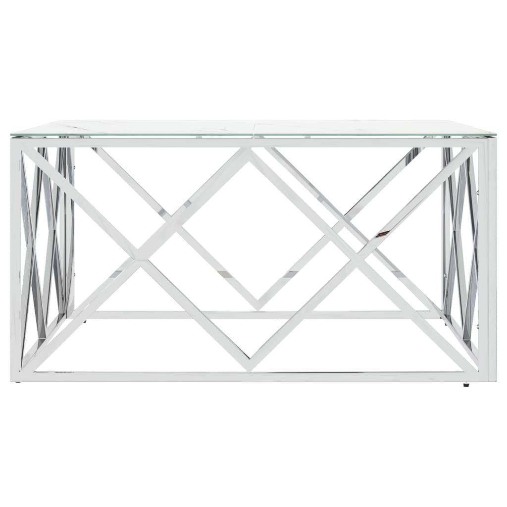 Tavolino da Salotto Argento 80x80x40 cm in Acciaio Inox e Vetro 349971