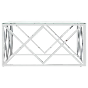 Tavolino da Salotto Argento 80x80x40 cm in Acciaio Inox e Vetro 349971