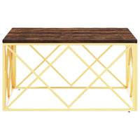 Tavolino Salotto Oro in Acciaio e Legno Massello di Recupero 349974