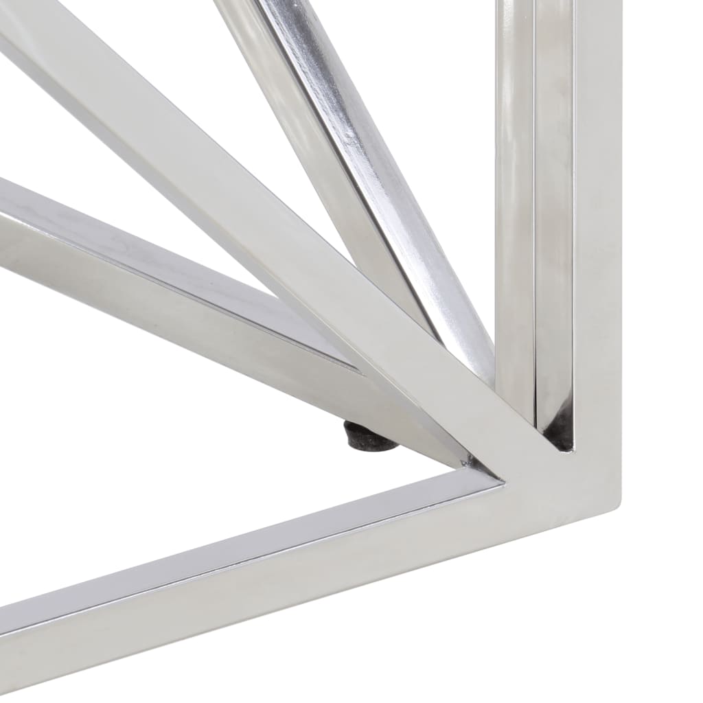 Tavolino Salotto Argento Acciaio Inox e Legno Massello Acacia 349983