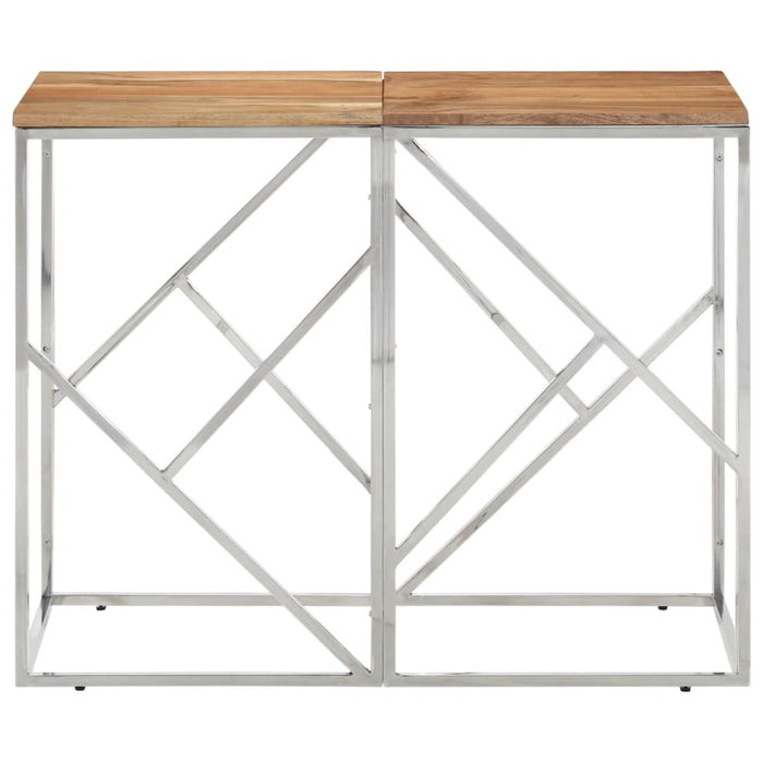 Tavolino da Salotto Argento in Acciaio Inox e Massello d'Acacia 349991