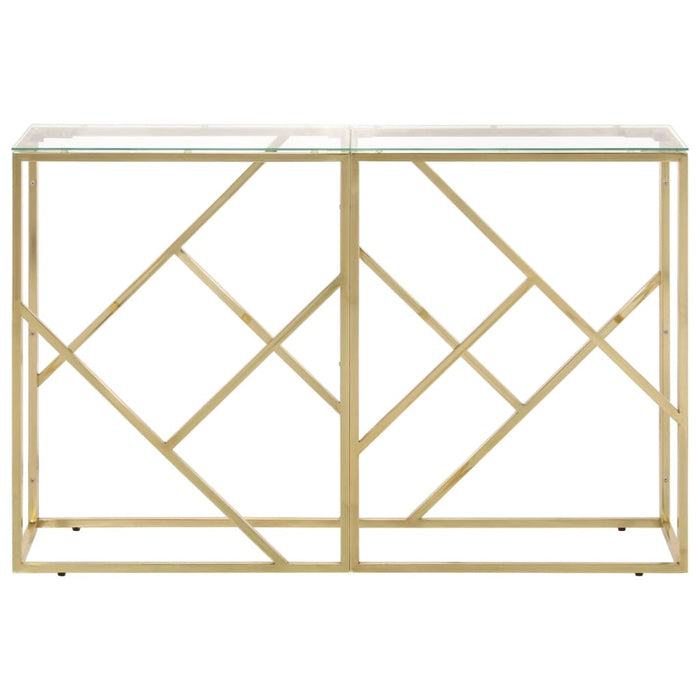 Tavolino Consolle Dorato Acciaio Inossidabile e Vetro Temperato