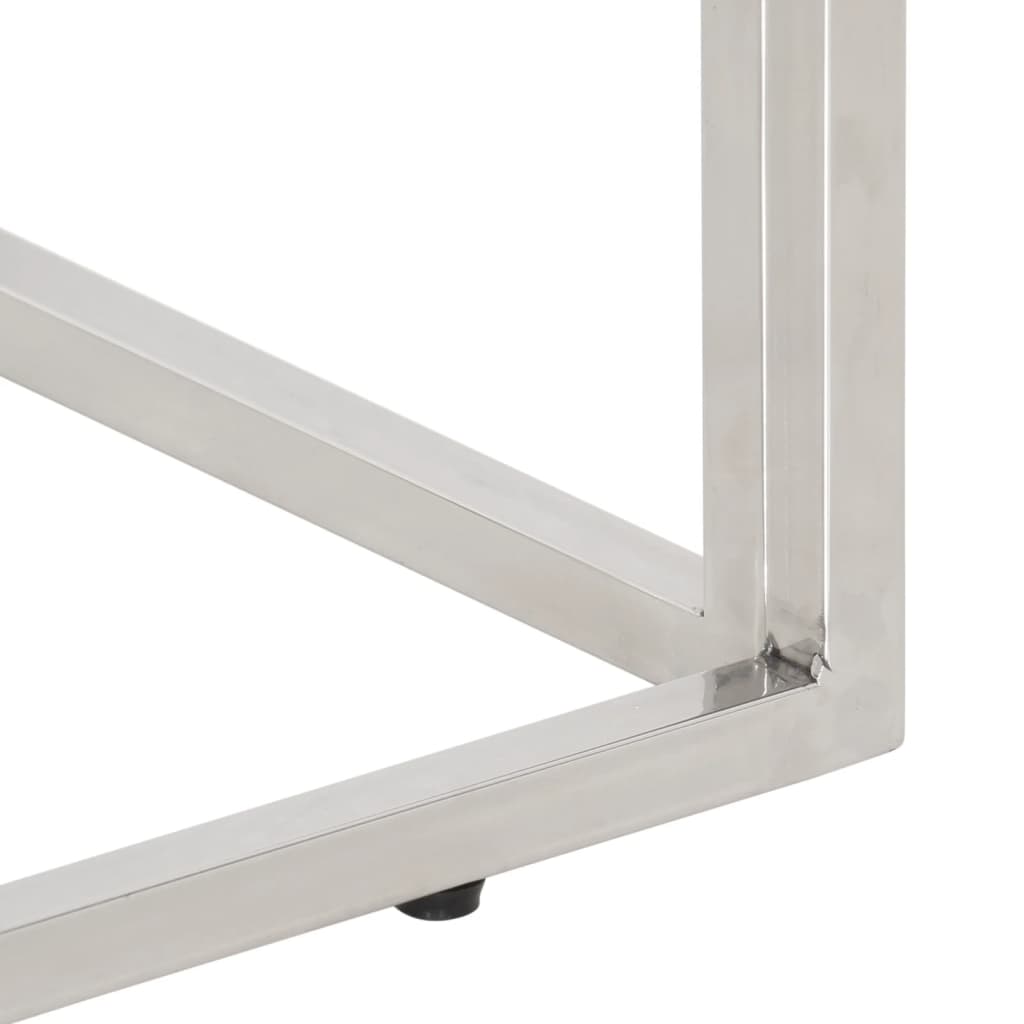 Tavolino da Salotto Argento in Acciaio Inox e Massello d'Acacia 349999