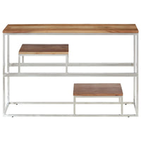 Tavolino Consolle Argento Acciaio Inox e Legno Massello Acacia 350007