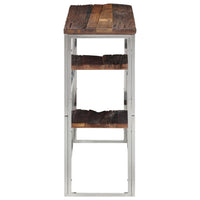 Tavolo Consolle Argento Acciaio Inox e Traverse Legno Massello 350013