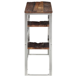 Tavolo Consolle Argento Acciaio Inox e Traverse Legno Massello 350013