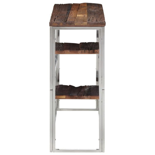 Tavolo Consolle Argento Acciaio Inox e Traverse Legno Massello 350013