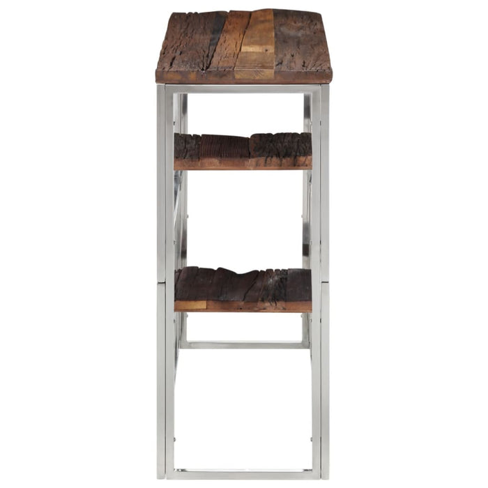 Tavolo Consolle Argento Acciaio Inox e Traverse Legno Massello 350013