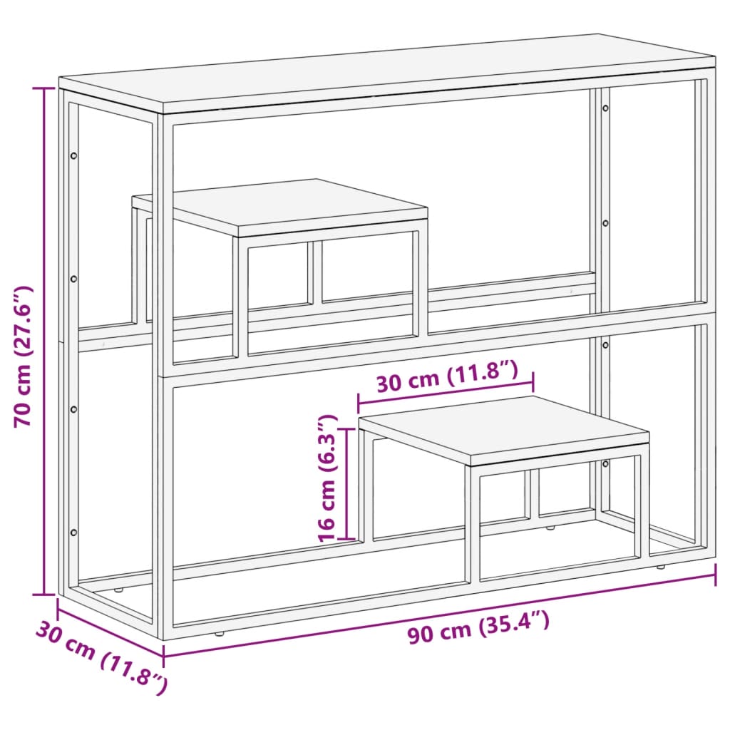 Tavolino Consolle Dorato Acciaio Inox e Traverse Legno Massello