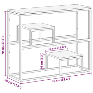 Tavolino Consolle Dorato Acciaio Inox e Traverse Legno Massello