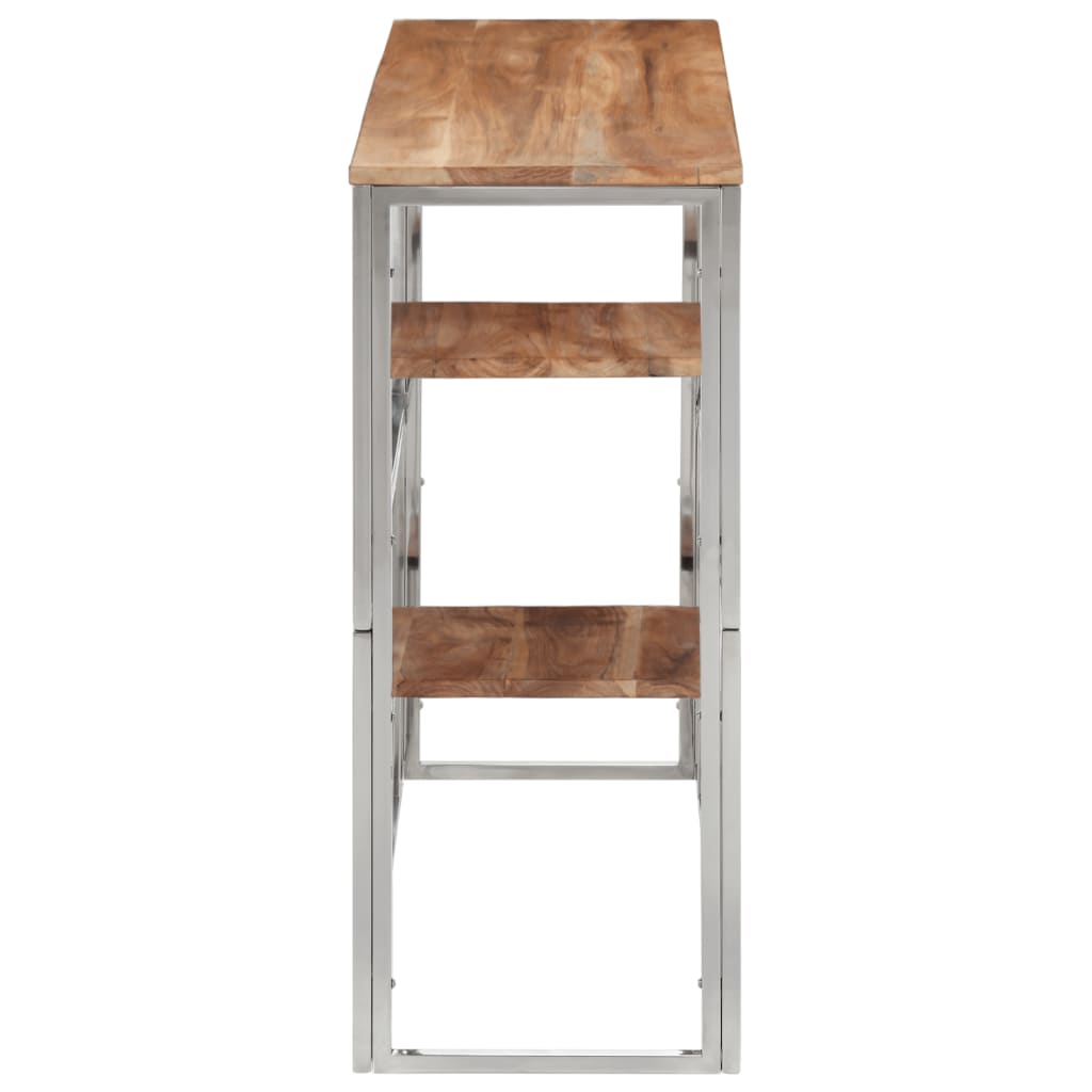Tavolino da Salotto Argento in Acciaio Inox e Massello d'Acacia 350015