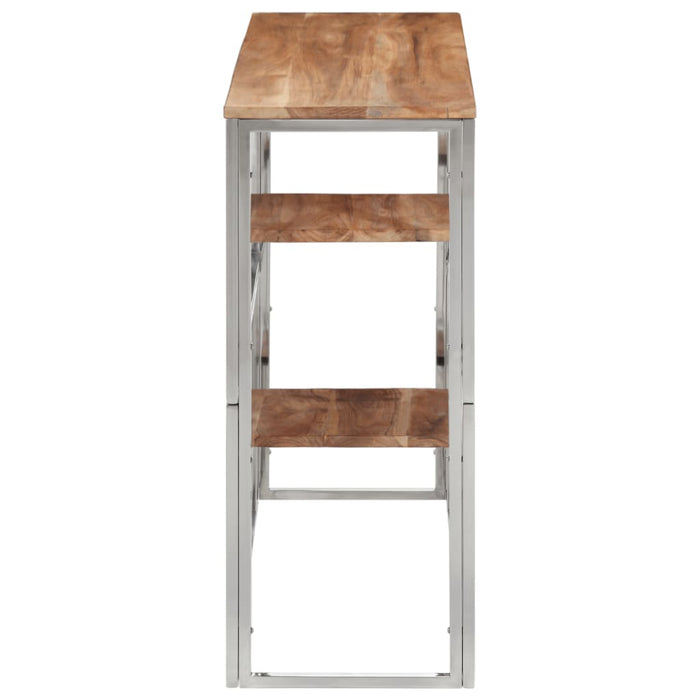 Tavolino da Salotto Argento in Acciaio Inox e Massello d'Acacia 350015