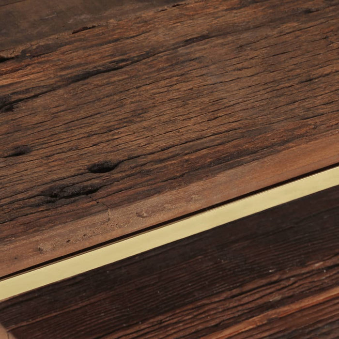 Tavolino Dorato in Acciaio Inox e Traverse in Legno Massello