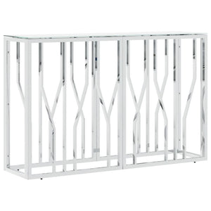 Tavolino Consolle Argento 110x30x70 cm in Acciaio Inox e Vetro 350027
