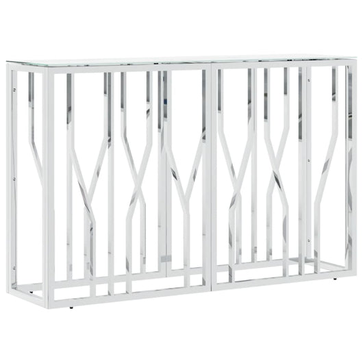 Tavolino Consolle Argento 110x30x70 cm in Acciaio Inox e Vetro 350027