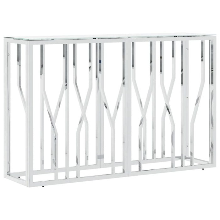 Tavolino Consolle Argento 110x30x70 cm in Acciaio Inox e Vetro 350027