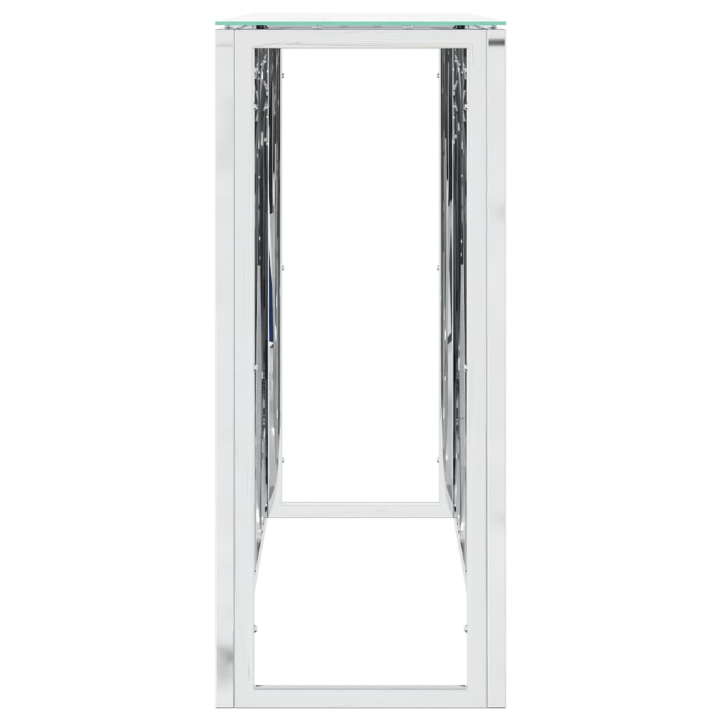 Tavolino Consolle Argento 110x30x70 cm in Acciaio Inox e Vetro