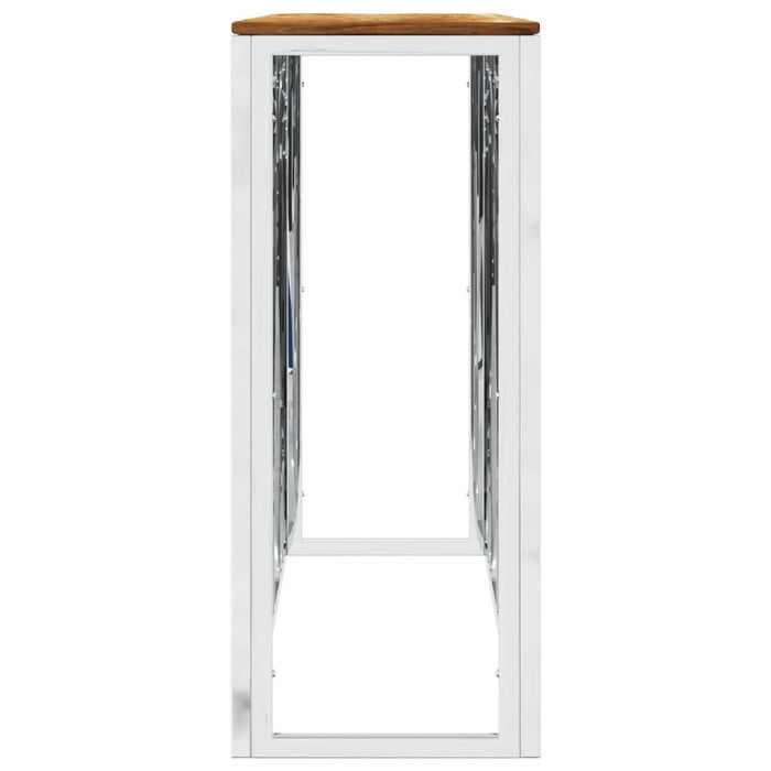 Tavolino da Salotto Argento in Acciaio Inox e Massello d'Acacia 350031