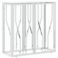 Tavolino Consolle Argento 70x30x70 cm in Acciaio Inox e Vetro 350035