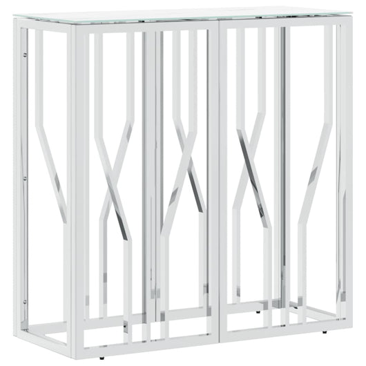 Tavolino Consolle Argento 70x30x70 cm in Acciaio Inox e Vetro 350035