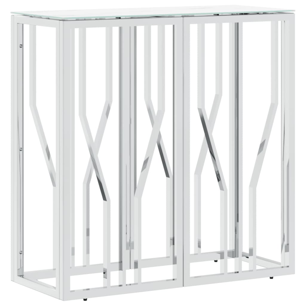 vidaXL Tavolino Consolle Argento 70x30x70 cm in Acciaio Inox e Vetro