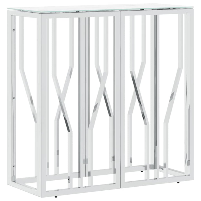 vidaXL Tavolino Consolle Argento 70x30x70 cm in Acciaio Inox e Vetro