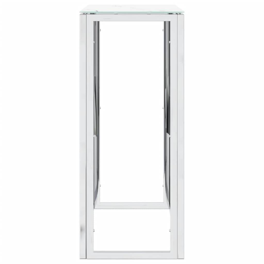 Tavolino Consolle Argento 70x30x70 cm in Acciaio Inox e Vetro 350035