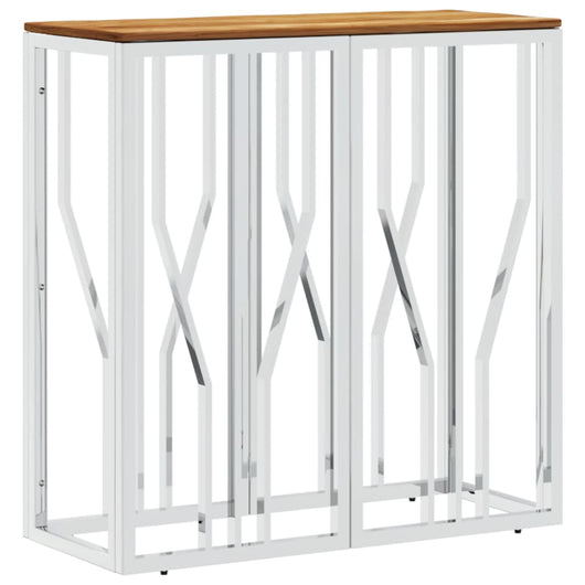 Tavolino da Salotto Argento in Acciaio Inox e Massello d'Acacia