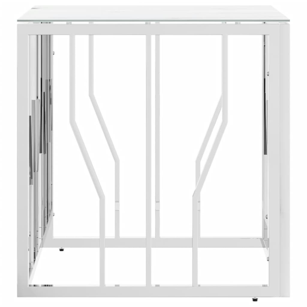 Tavolino da Salotto Argento 50x50x50 cm in Acciaio Inox e Vetro 350043