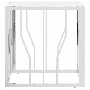 Tavolino da Salotto Argento 50x50x50 cm in Acciaio Inox e Vetro 350043