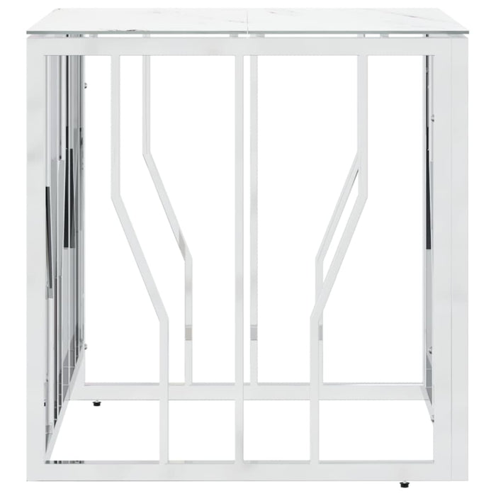 Tavolino da Salotto Argento 50x50x50 cm in Acciaio Inox e Vetro 350043