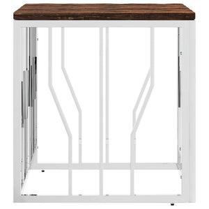 Tavolino Salotto Argento in Acciaio Inox e Legno di Recupero 350045