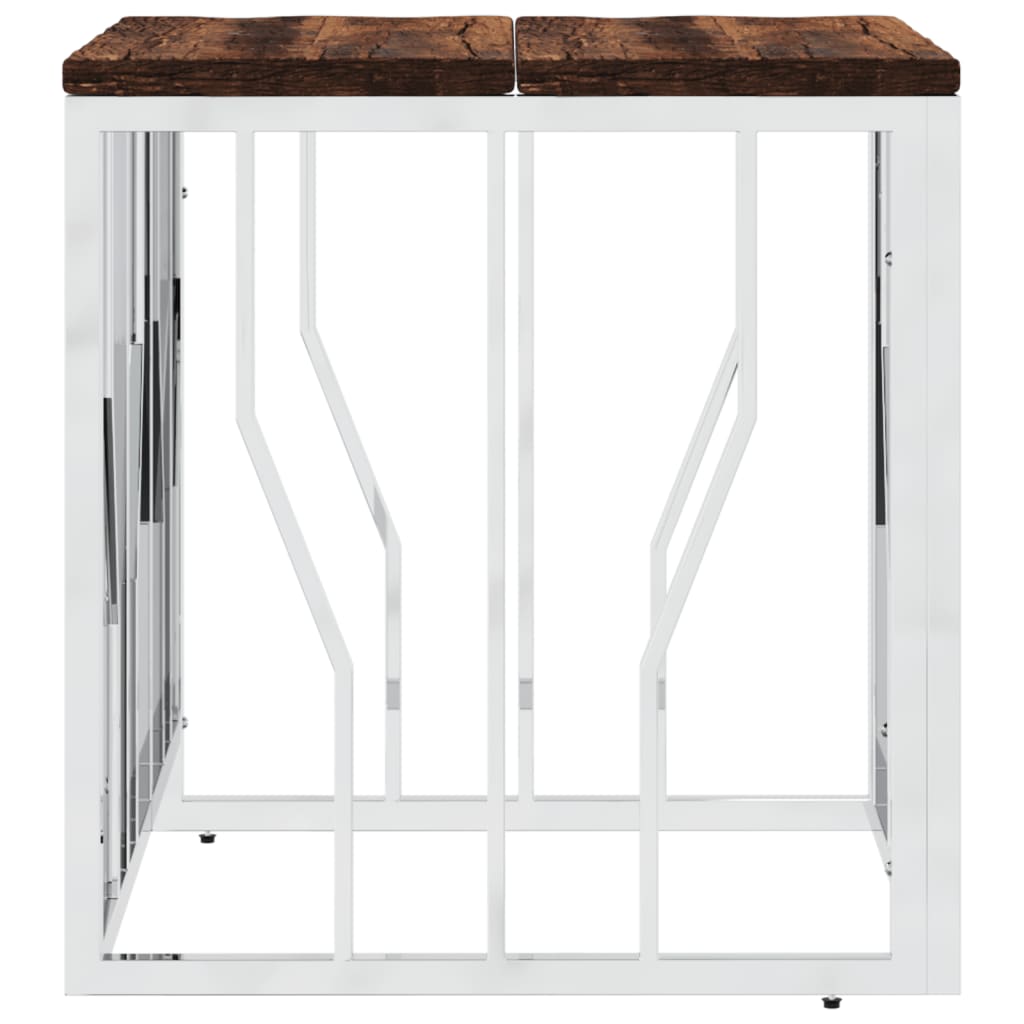 Tavolino Salotto Argento in Acciaio Inox e Legno di Recupero 350045
