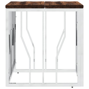 Tavolino Salotto Argento in Acciaio Inox e Legno di Recupero 350045