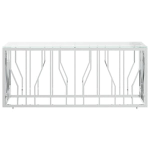 Tavolino da Salotto 110x45x45 cm in Acciaio Inox e Vetro 350049