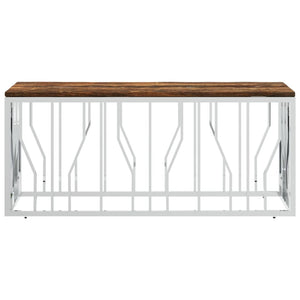 Tavolino Salotto in Acciaio Inox e Legno Massello di Recupero