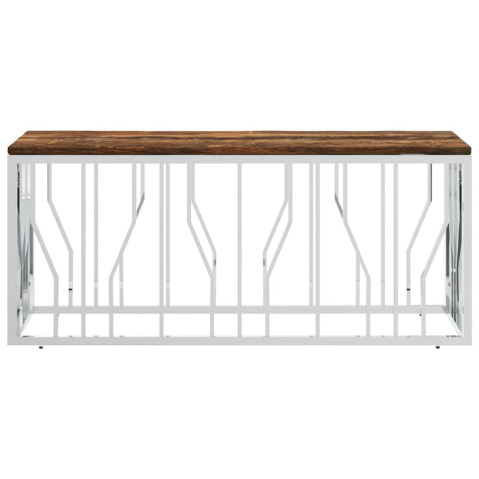 Tavolino Salotto in Acciaio Inox e Legno Massello di Recupero