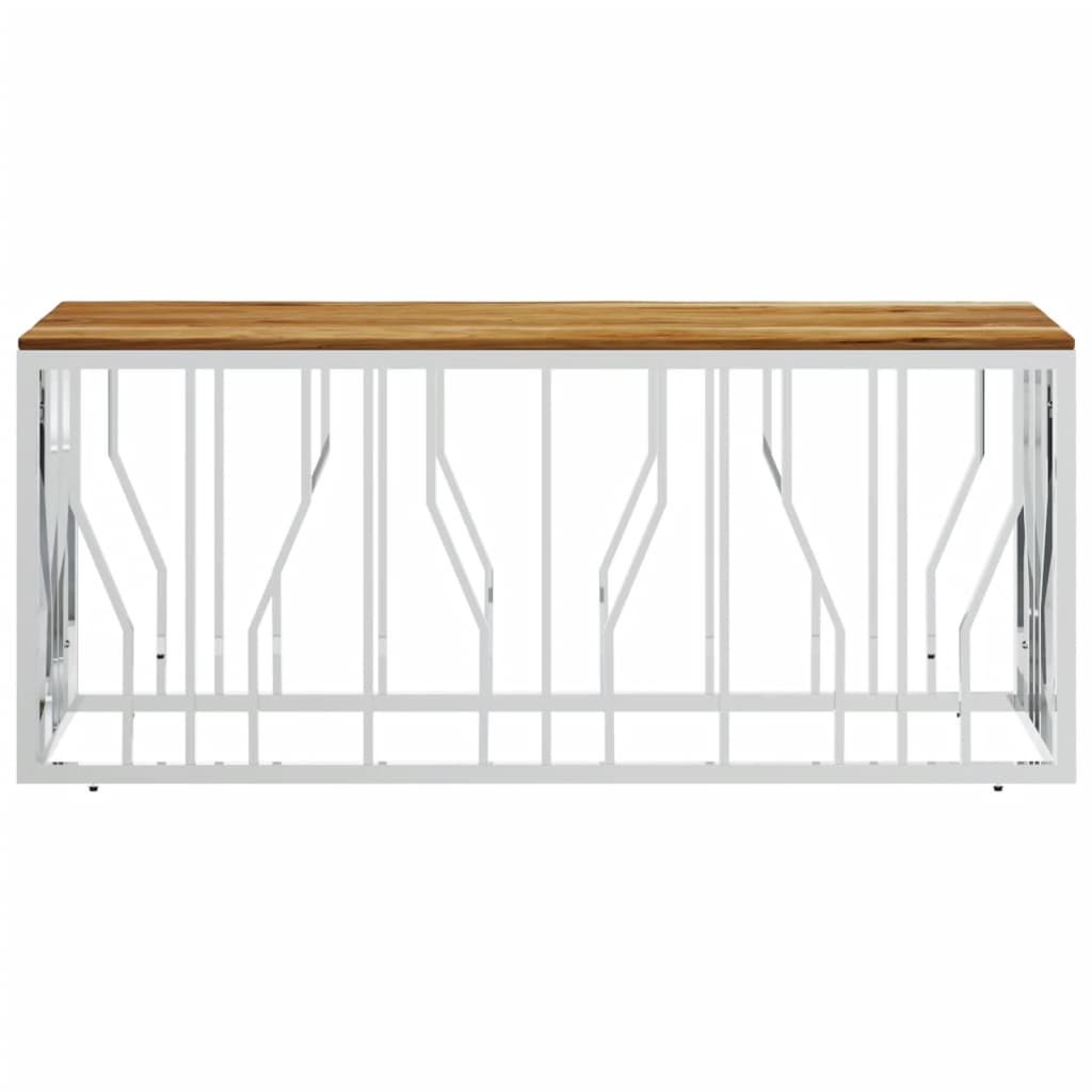 Tavolino da Salotto Argento in Acciaio Inox e Massello d'Acacia 350055