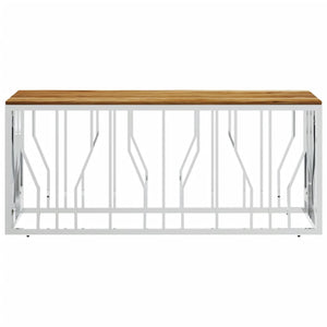 Tavolino da Salotto Argento in Acciaio Inox e Massello d'Acacia 350055