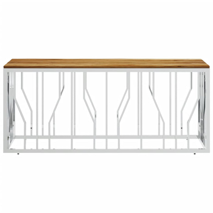 Tavolino da Salotto Argento in Acciaio Inox e Massello d'Acacia 350055