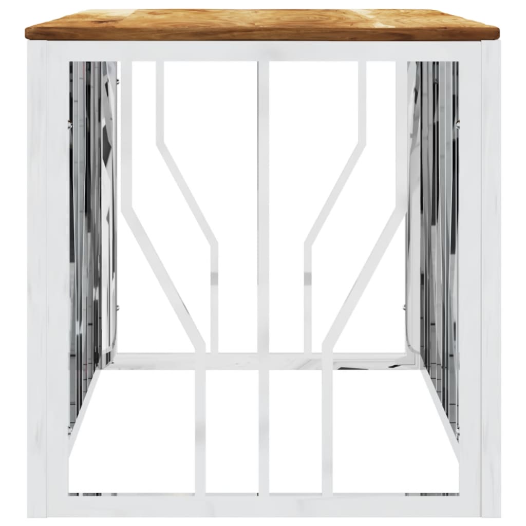 Tavolino da Salotto Argento in Acciaio Inox e Massello d'Acacia 350055