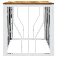 Tavolino da Salotto Argento in Acciaio Inox e Massello d'Acacia 350055