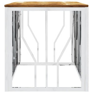 Tavolino da Salotto Argento in Acciaio Inox e Massello d'Acacia 350055