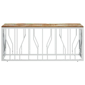 Tavolino Salotto Argento in Acciaio Inox e Legno di Recuperocod mxl 81668