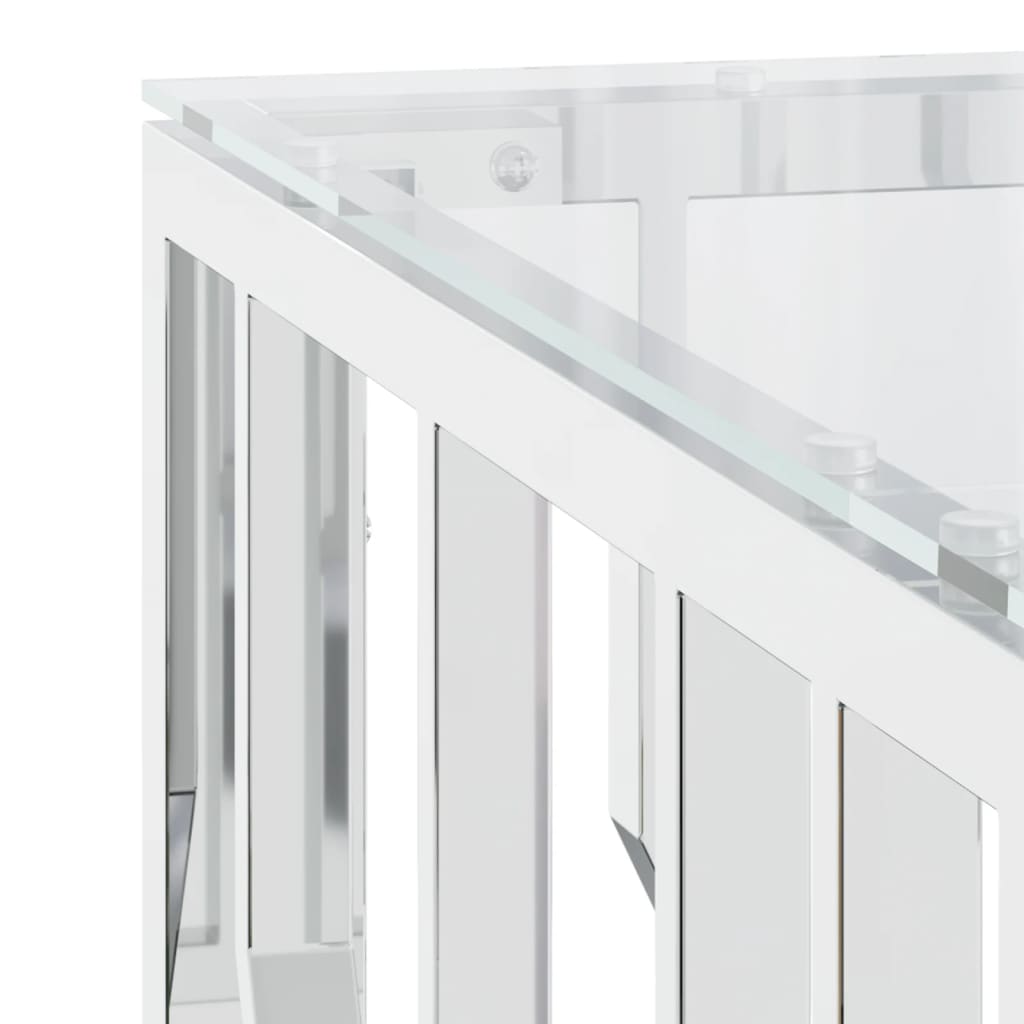 Tavolino da Salotto-Tavolino da soggiorno-Tavolo 80x80x40 cm in Acciaio Inox e Vetro 832630