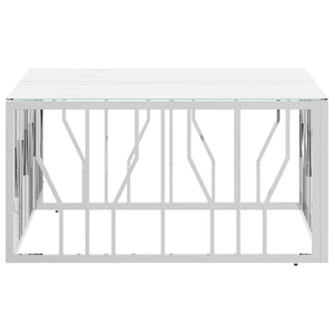 Tavolino da Salotto Argento 80x80x40 cm in Acciaio Inox e Vetro 350059