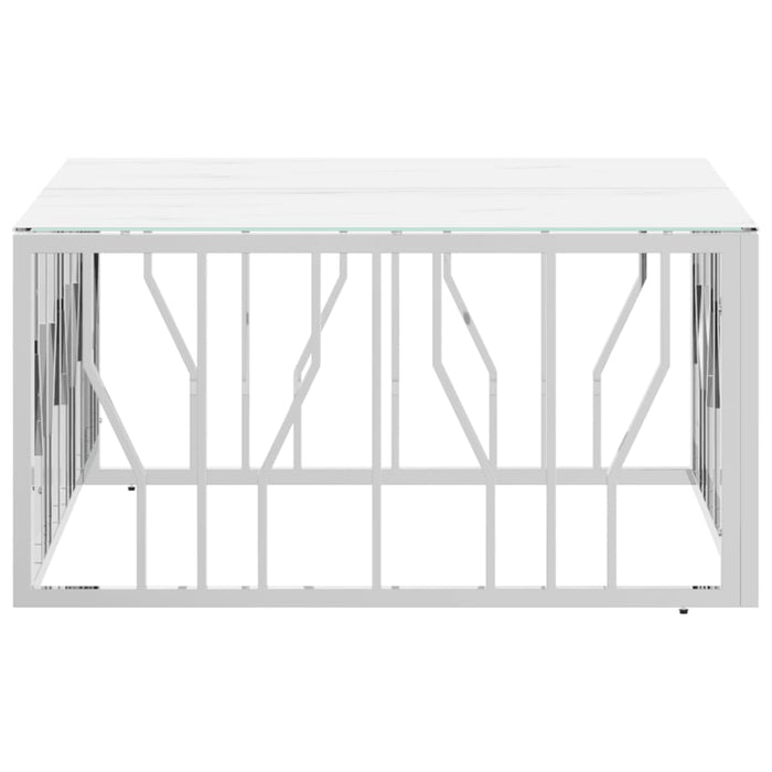 Tavolino da Salotto-Tavolino da soggiorno-Tavolo Argento 80x80x40 cm in Acciaio Inox e Vetro