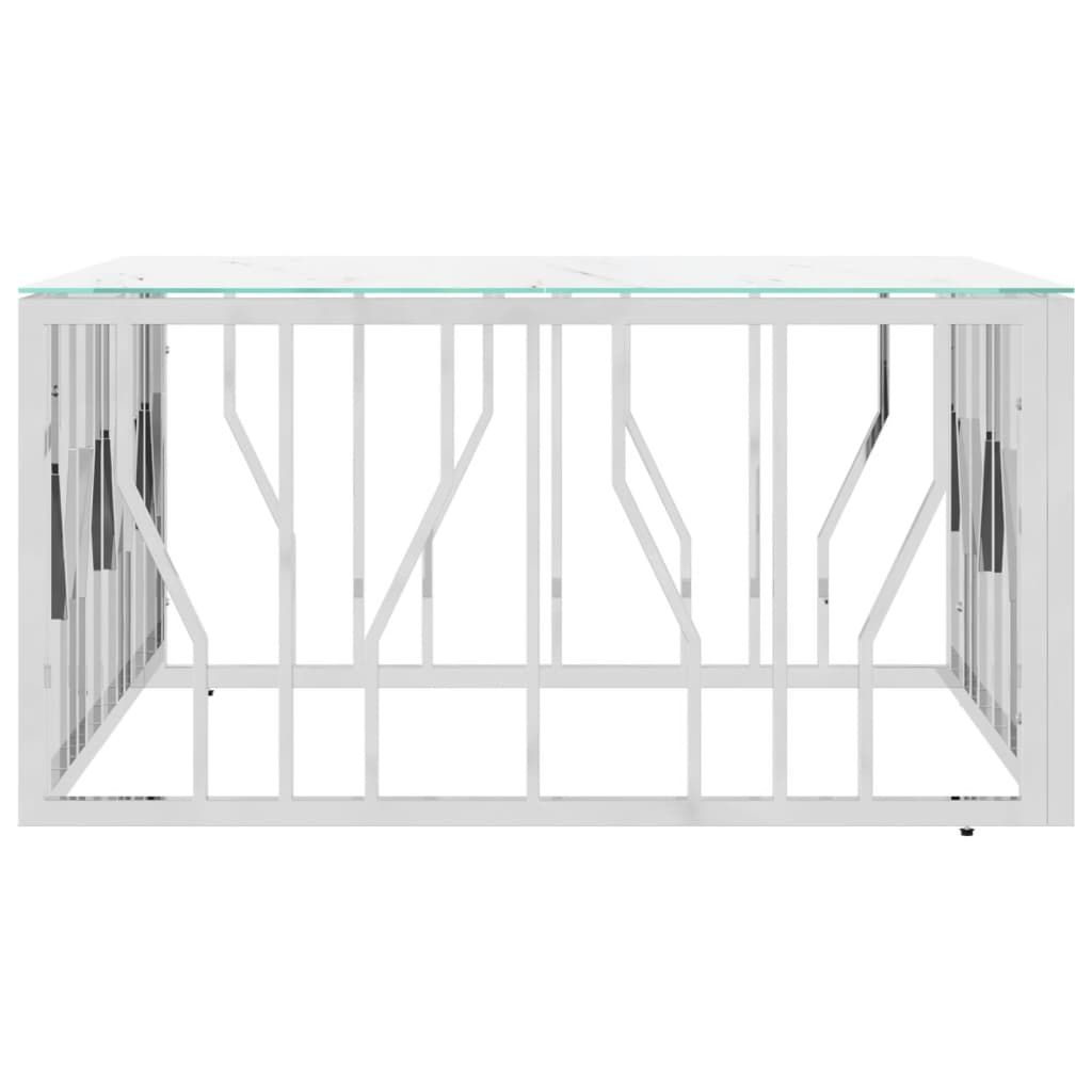 Tavolino da Salotto Argento 80x80x40 cm in Acciaio Inox e Vetro 350059