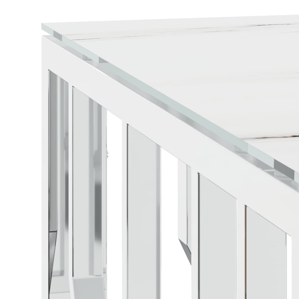 Tavolino da Salotto Argento 80x80x40 cm in Acciaio Inox e Vetro 350059